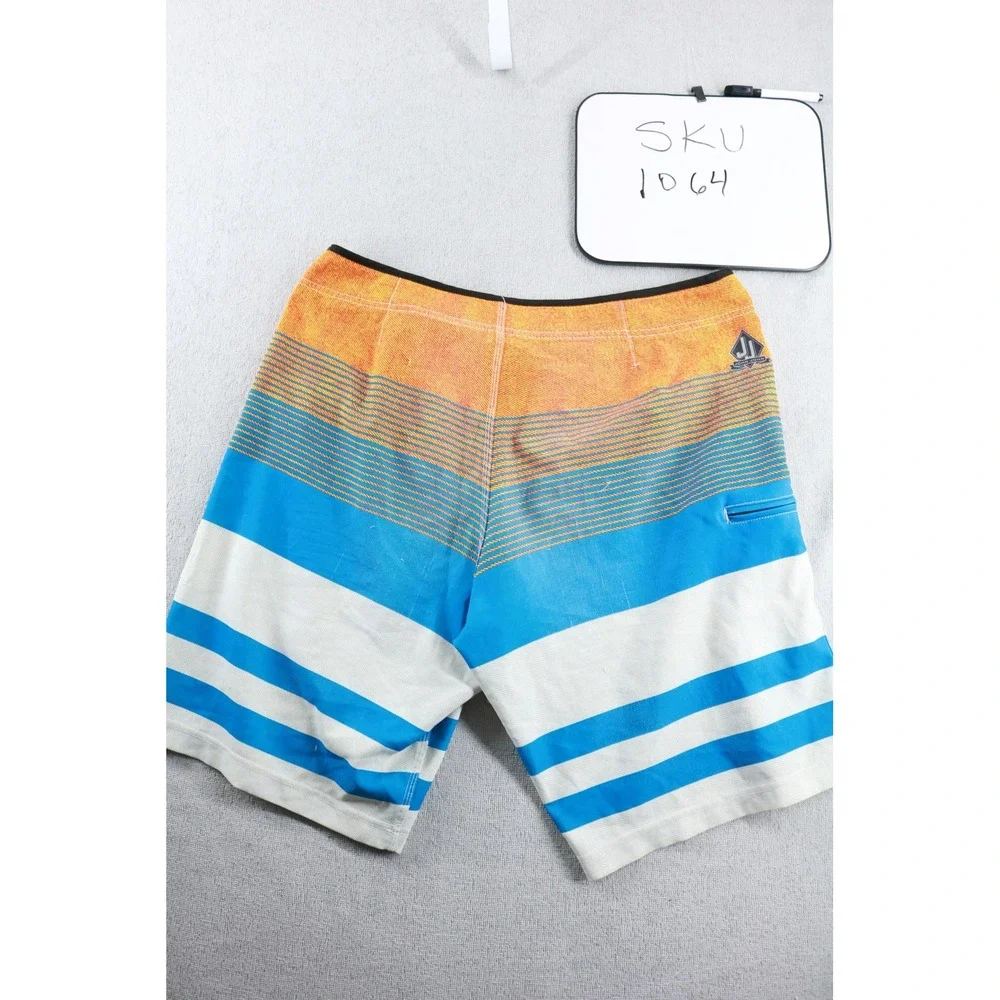 O'Neill Board Shorts Mens 36 Blue Orange Striped Hyperfreak Swim Trunks Pocket
